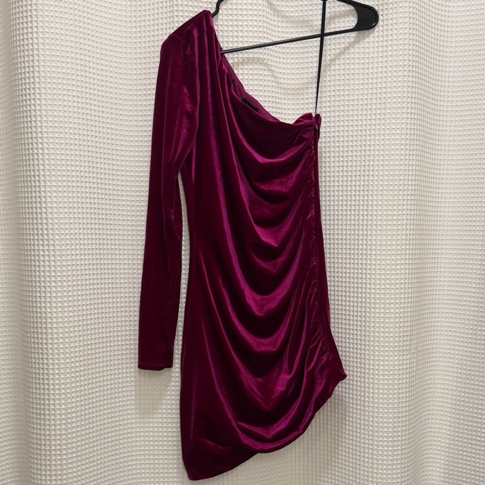 Velvet Magenta One-Shoulder Dress - NWT size M
